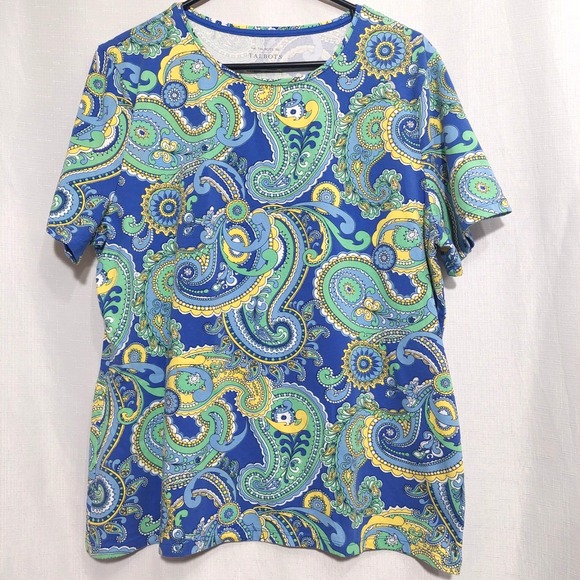 Talbots Tops - Talbots  Womens Stretch Cotton Tee Top Short Sleeve Paisley Multicolor Casual